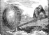 B&W illustration of Archimedes, a bearded man in ancient Syracuse, using a lever and fulcrum to hoist a globe-like object.
