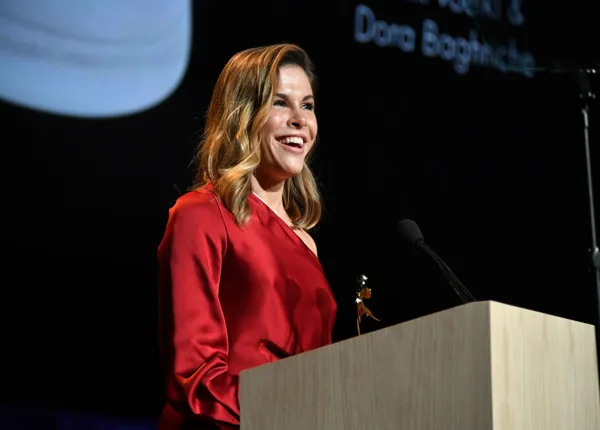 NEW YORK, NY - JUNE 12: Founder and CEO, Glossier Emily Weiss speaks on stage during 2018 Fragrance Foundation Awards at Alice Tully Hall at Lincoln Center on June 12, 2018 in New York City. (Photo by Dia Dipasupil/Getty Images for The Fragrance Foundation)