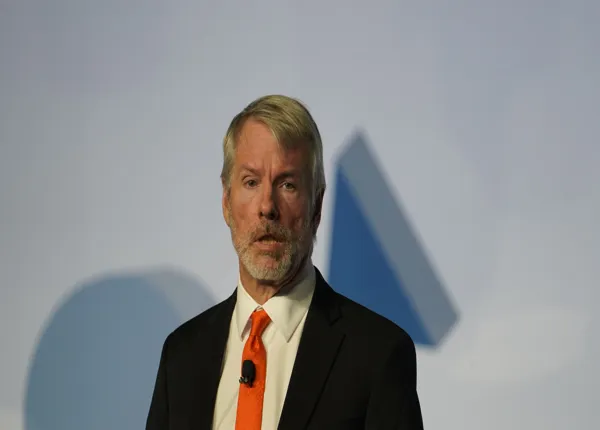 Strategy CEO Michael Saylor at the Digital Asset Summit in New York City on March 20, 2025. (Nikhilesh De)